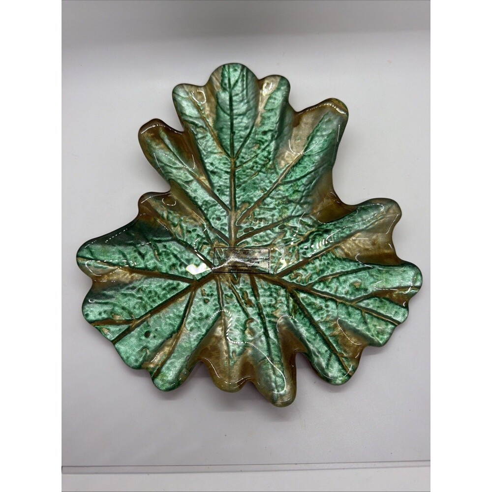 Artisans Maple Leaf Shape Green Leaf Decorative Dish- Made In Turkey